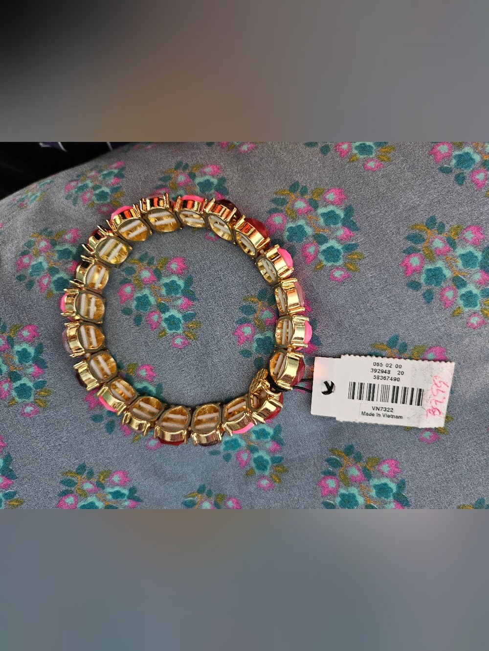 Talbots Eclectic Crystal Stretch Bracelet - Valiant Poppy Multi/Gold 7.25” NWT - Picture 4 of 4